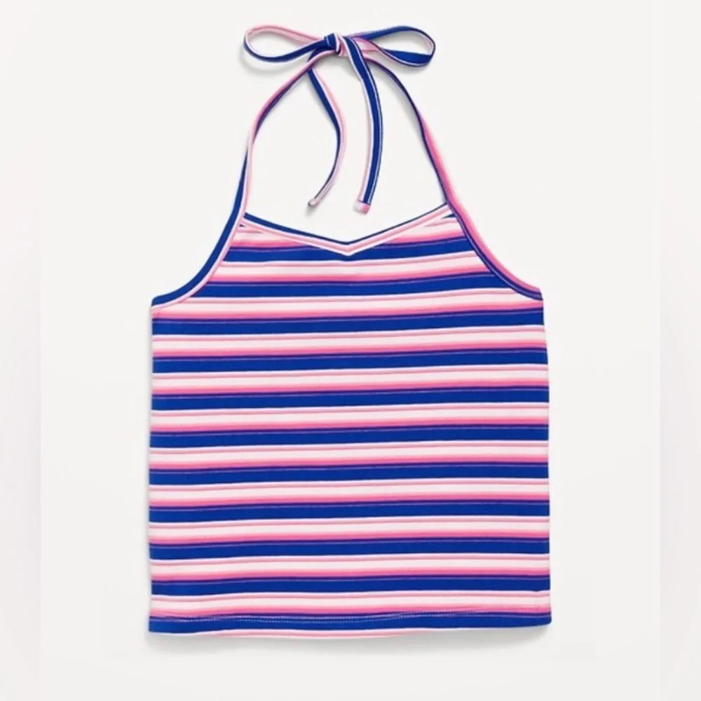 Old Navy Jersey Halter Top for Girls Blue Stripe Y2K Size Large